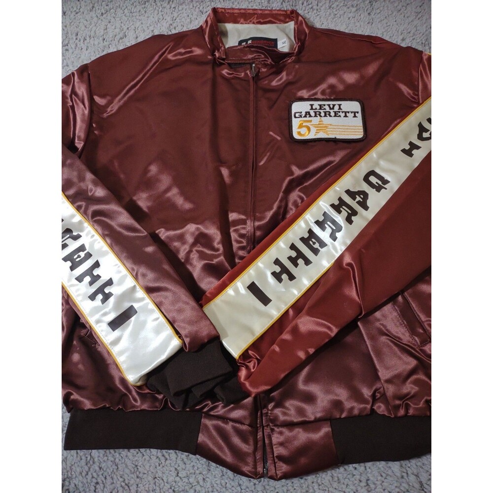 Vintage NASCAR 1980’s Levi Garrett Adult XL Zip Jacket Spellout Sleeves Mauve